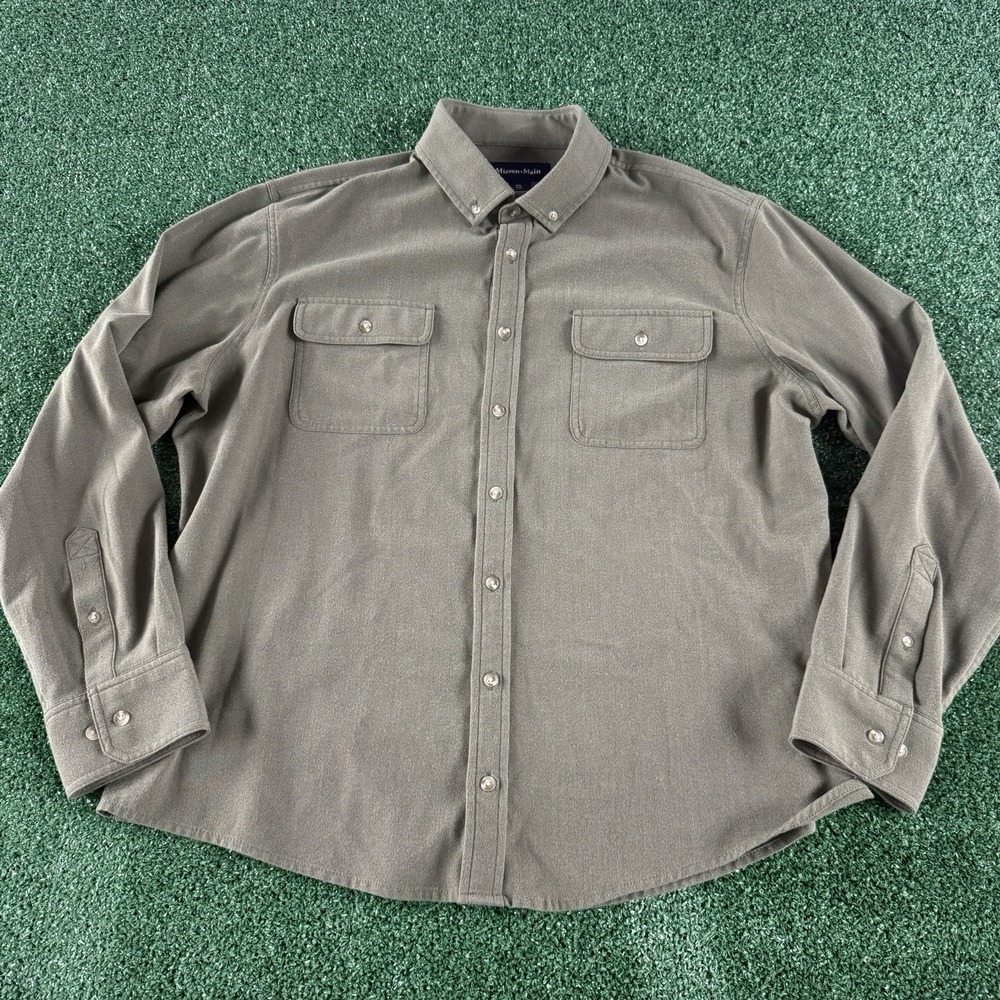 Mizzen+Main Flannel Long Sleeve Shirt Men's 2XL XXL Trim Fit Green Shirt